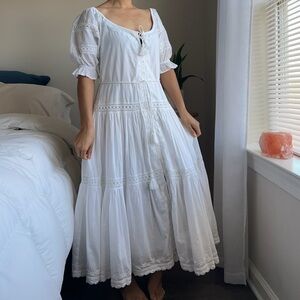 Cleobella White Cotton Puff Sleeve Tiered Prairie Embroidered Maxi Dress xs